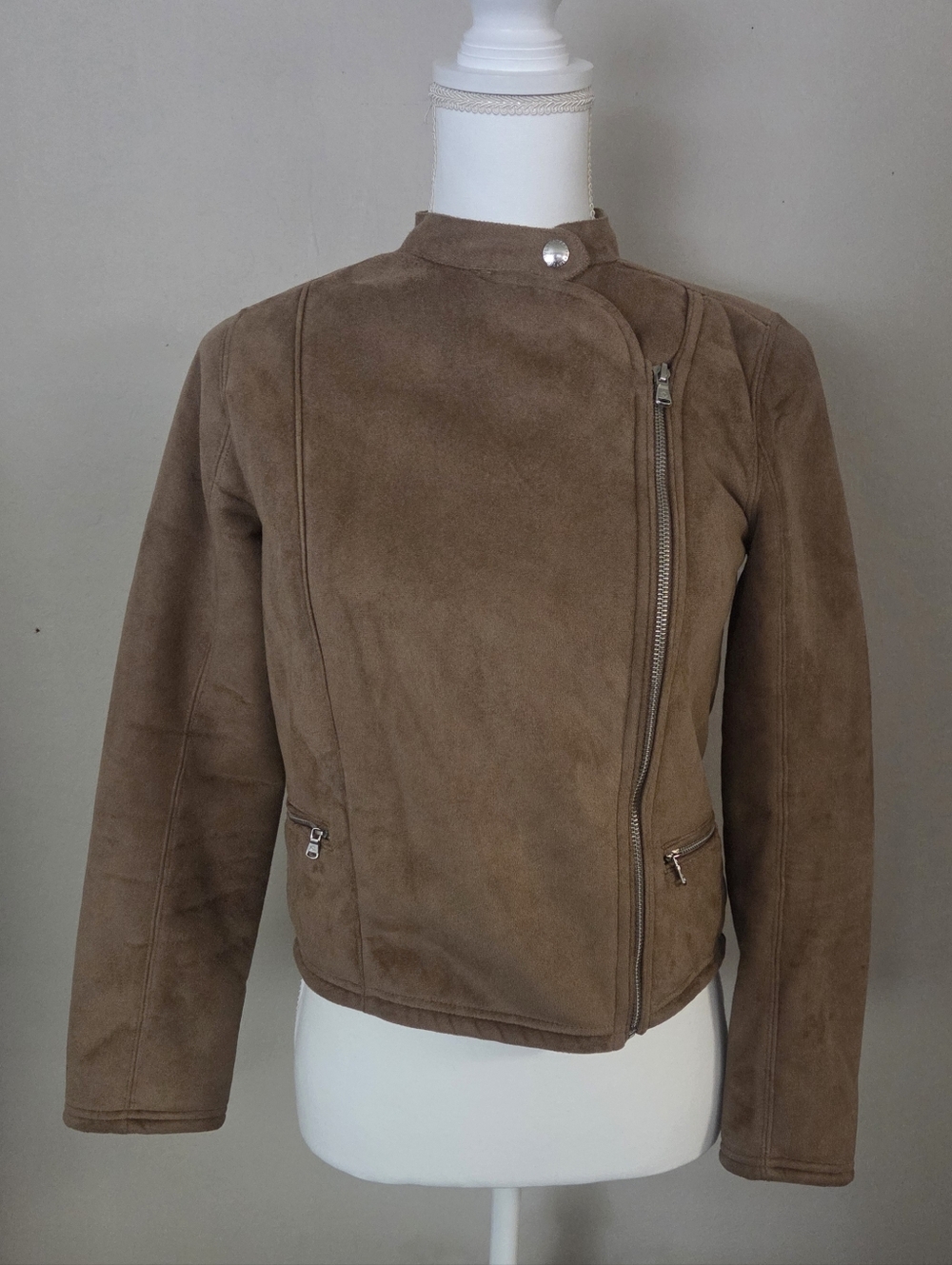 Lauren Ralph Lauren Tan Faux Suede Moto Jacket